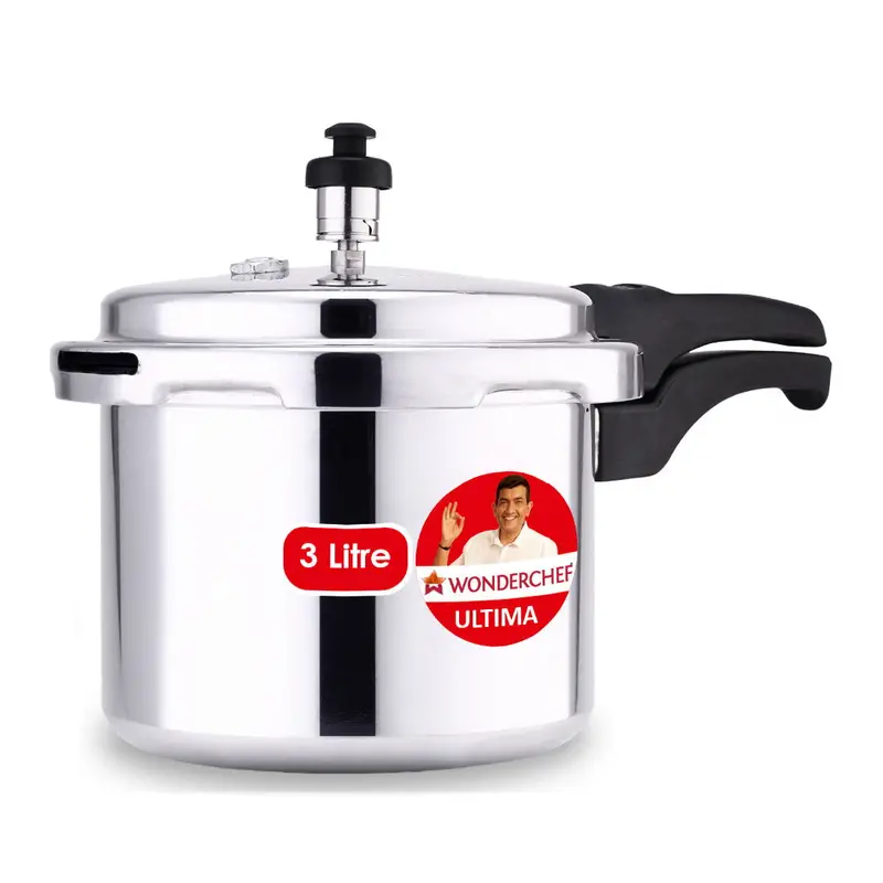 Ultima 3L Outer-Lid Pressure Cooker – Silver Finish, 3.25 Mm Base, Bakelite Comfort Grip 1