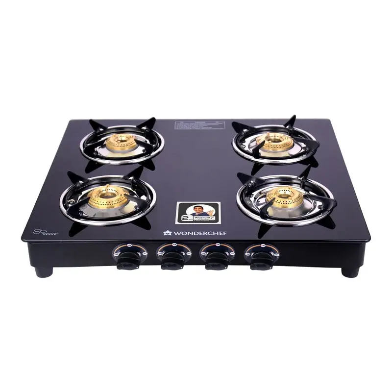 Ultima 4-Burner Manual Glass Stove – 6Mm Tempered Surface, 360° Swivel Nozzles, Black Frame 1