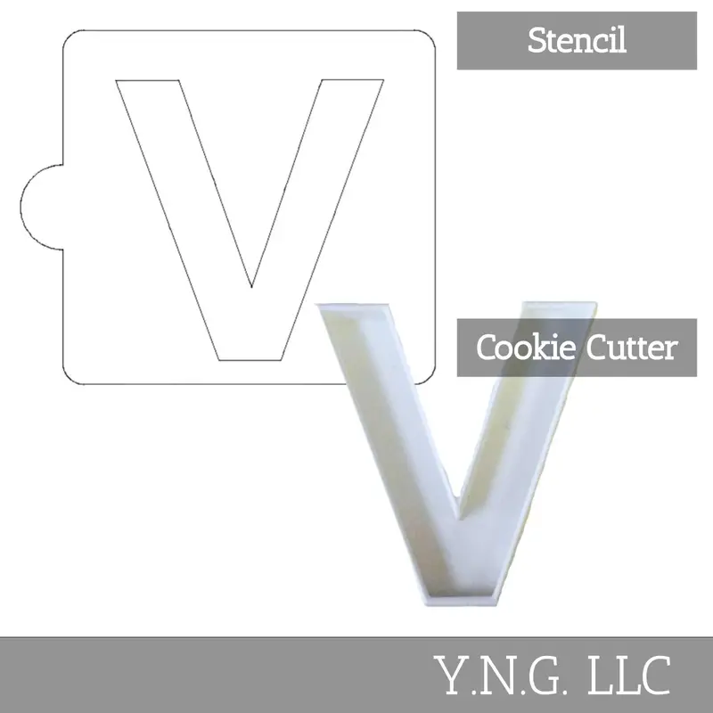 V Letter Cookie Cutter And Stencil Pair – Clean-Line Alphabet Design, Proudly Made In Usa Lsc107V 1