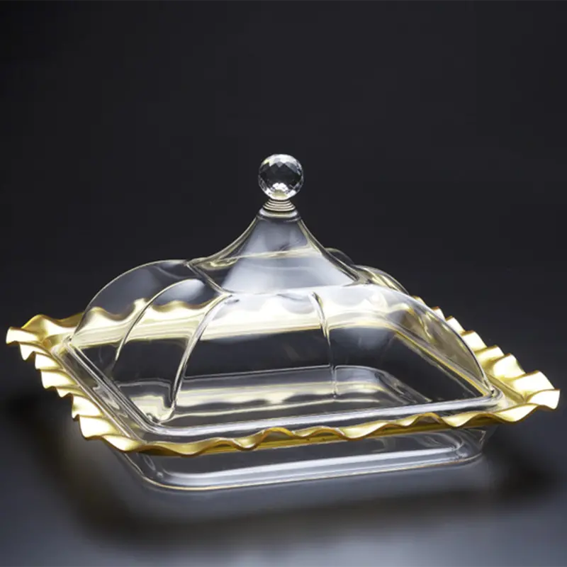 Vague Gold-Finished Acrylic Square Serving Tray (36.5Cm) 1