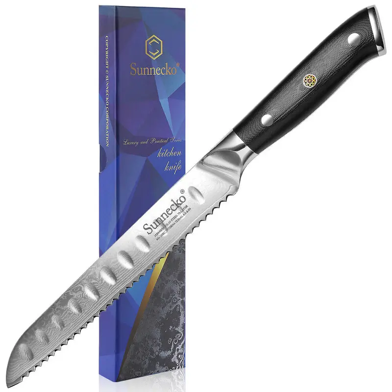 Vg10 Damascus Bread Knife – 8-Inch Slicing Blade With Wavy Edge 1