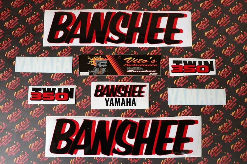 Vito'S 14-Mil Vinyl Graphics Kit For 1987 Yamaha Banshee – White & Red Decals 1