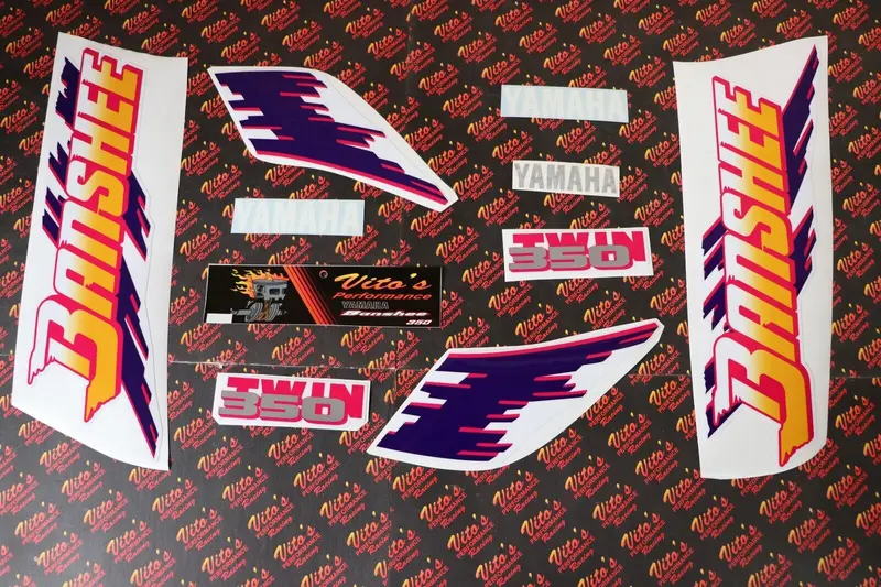 Vito'S 14-Mil Vinyl Graphics Kit For 1993 Yamaha Banshee – White & Lavender Decals 1