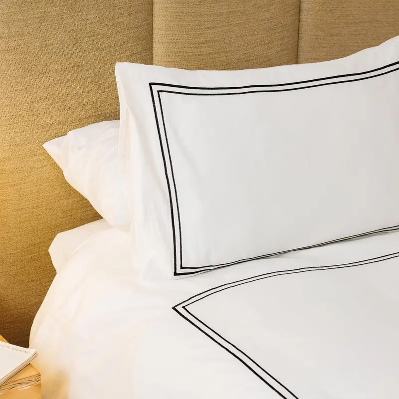 Whisper Soft Egyptian Cotton Duvet Cover Set – 400Tc Sateen, Black-On-White Satin Stitch 1