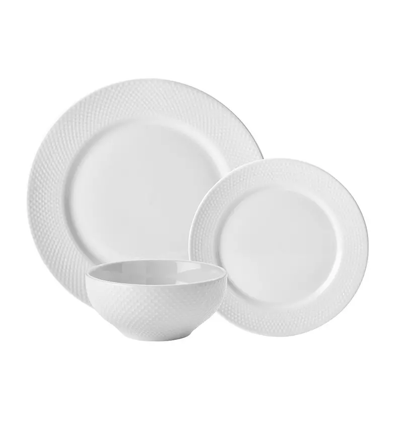 White Stipple Embossed 12-Piece Dinner Set – Textured Ceramic Tableware 1
