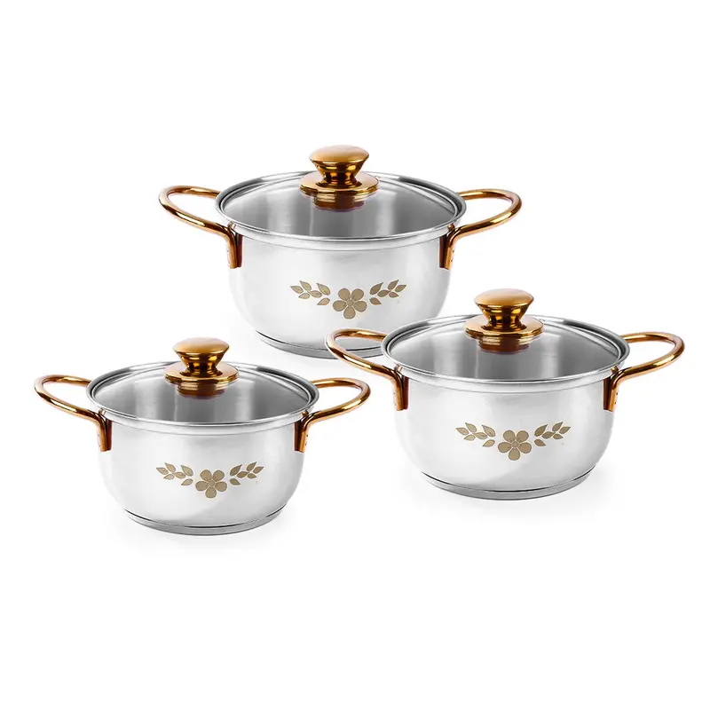 Wonderchef Renewed Gold Stanton Casserole Set – 3-Piece Stainless Steel Cookware | Golden Accents | Compatible With Induction & Gas Stoves | Sizes: 1.6L, 2.3L, 3.1L 1