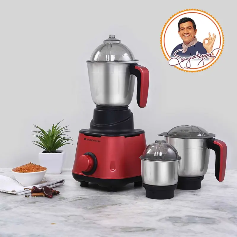 Wonderchef Renewed Sumo 600W Mixer Grinder – 3 Stainless Steel Jars, Anti-Rust Blades, Ergonomic Design 1