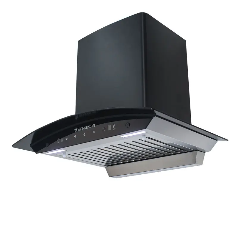Wonderchef Renewed Ultima 60Cm Auto-Clean Chimney – 1200 M³/Hr Suction | Curved Glass Design With Baffle Filter | Touch + Motion Sensor Controls | Low-Noise Operation 1