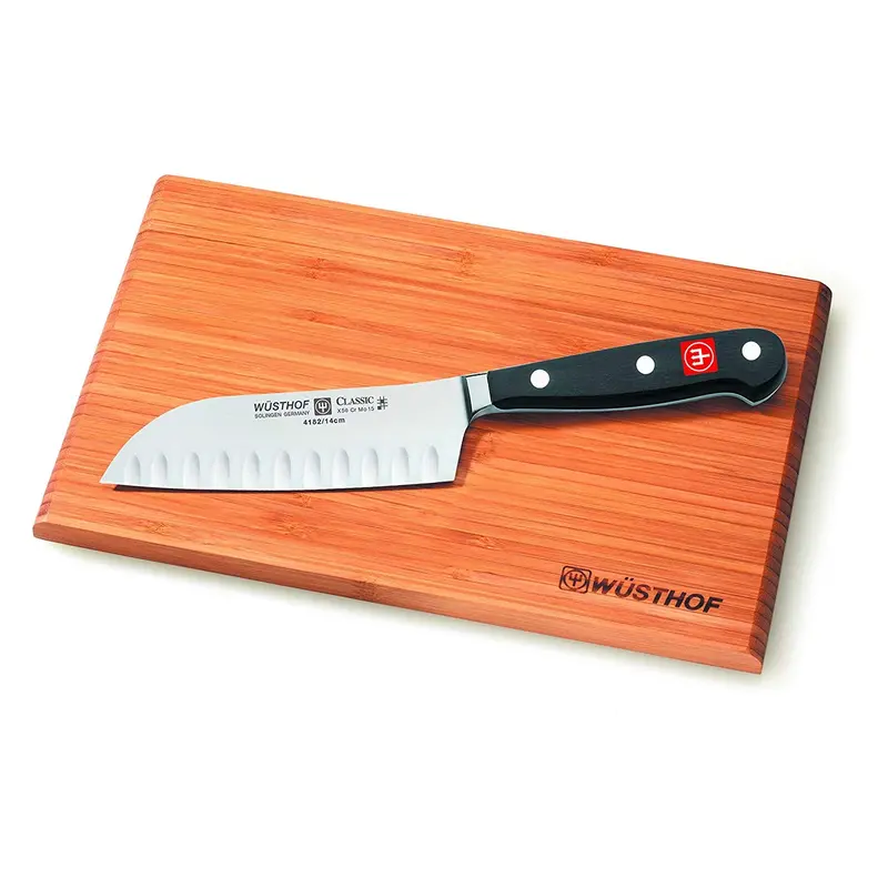Wusthof Classic 5-Inch Hollow-Edge Santoku Knife With Acacia Cutting Board 1