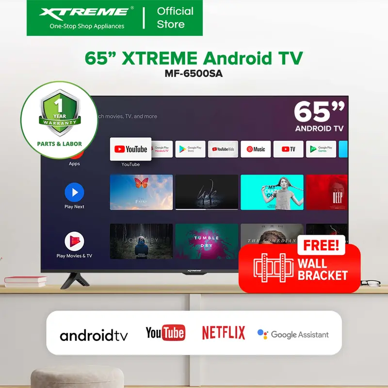 Xtreme 65" Android Smart Tv With Slim Bezel & Free Wall Mount – Mf-6500Sa 1