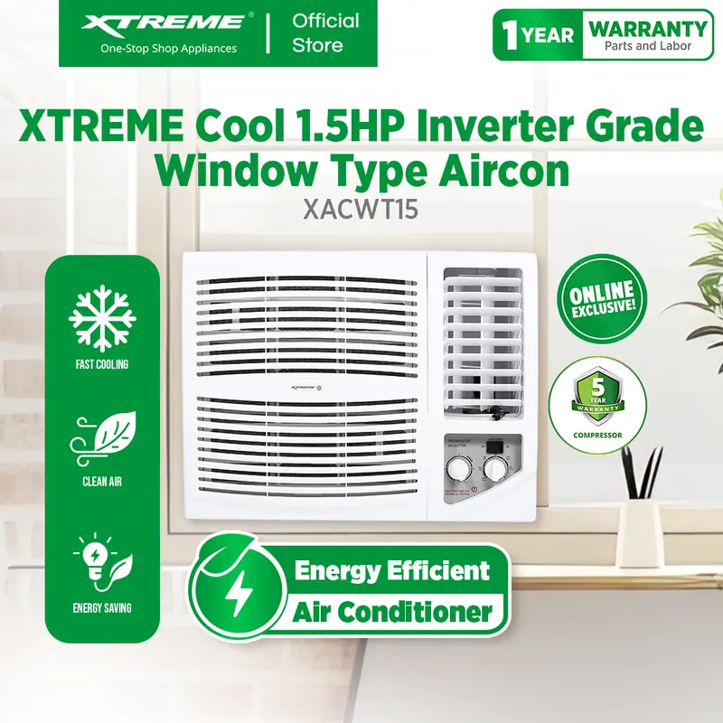 Xtreme Cool 1.5Hp Inverter Window Aircon – No Remote Included (Xacwt15) 1