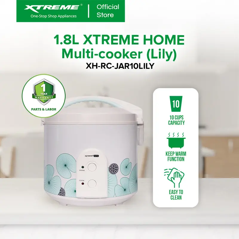 Xtreme Home 1.8L Jar-Style Rice Cooker – 10-Cup Capacity With Keep-Warm Function (Lily) 1