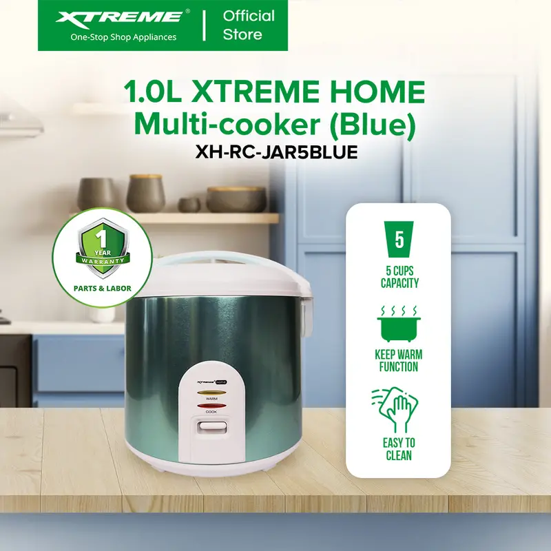 Xtreme Home 1L Jar-Style Rice Cooker (5-Cup) With Keep-Warm – Blue 1