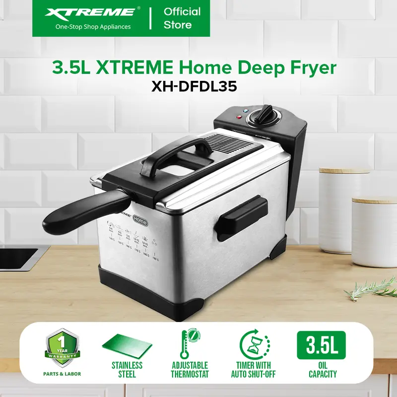 Xtreme Home 3.5-Liter Deep Fryer – Oil-Level Indicator & Cool-Touch Housing Xh-Dfdl35 1