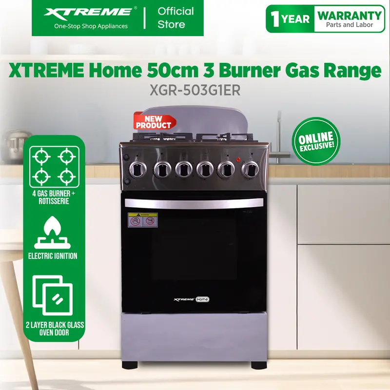 Xtreme Home 50 Cm 3-Burner Gas Range – Stainless Steel Cooktop & Ergonomic Knobs Xgr-503G1Er 1