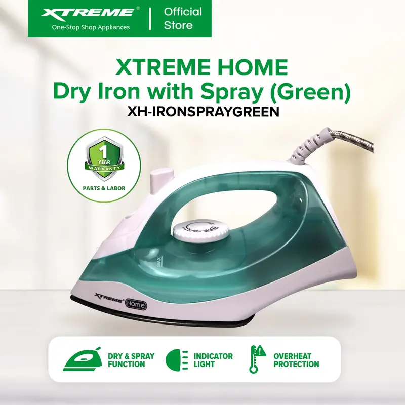 Xtreme Home Green Dry Iron With Spray Function – Smooth Glide & Precise Temperature Control 1