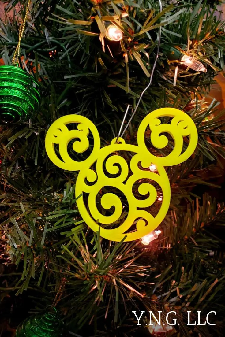 Yellow Mickey Head Swirl Christmas Ornaments – Set Of 3, Usa-Made 1