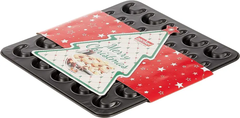 Zenker Sparkling Christmas Vanilla Crescent Cookie Pan – 30-Cavity Design, Sleek Black Surface 1